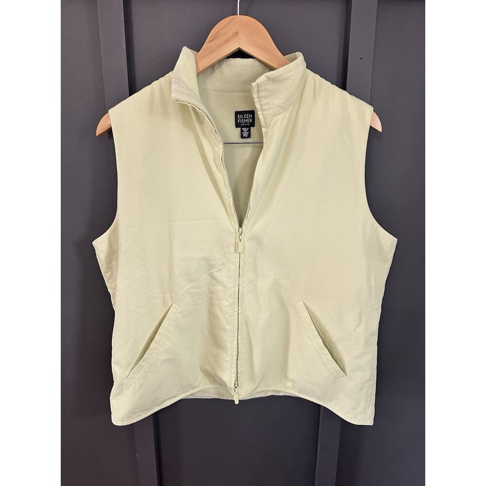 Eileen Fisher Zip Vest Medium Petite Green Full Zip Sleeveless Unlined